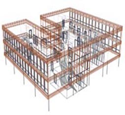 Opengewerkt ruimtelijk model met opbouw hoofdconstructie